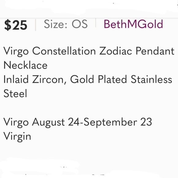 Virgo Zodiac Necklace Inlaid Zircon Gold Plated Stainless Steel - Picture 8 of 16